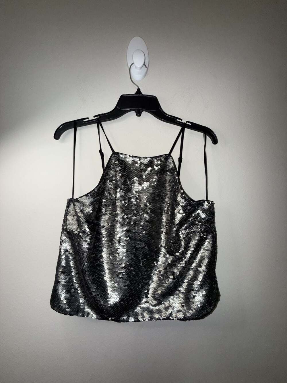 Sugarlips Silver Sequin Spaghetti Strap Cami Top